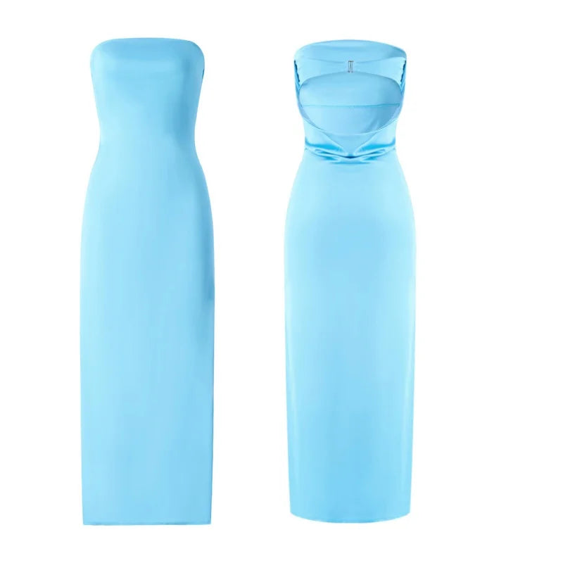 Women Evening Party Long Dress Backless Cut Out Strapless Straight Dress Summer Elegant Dresses
