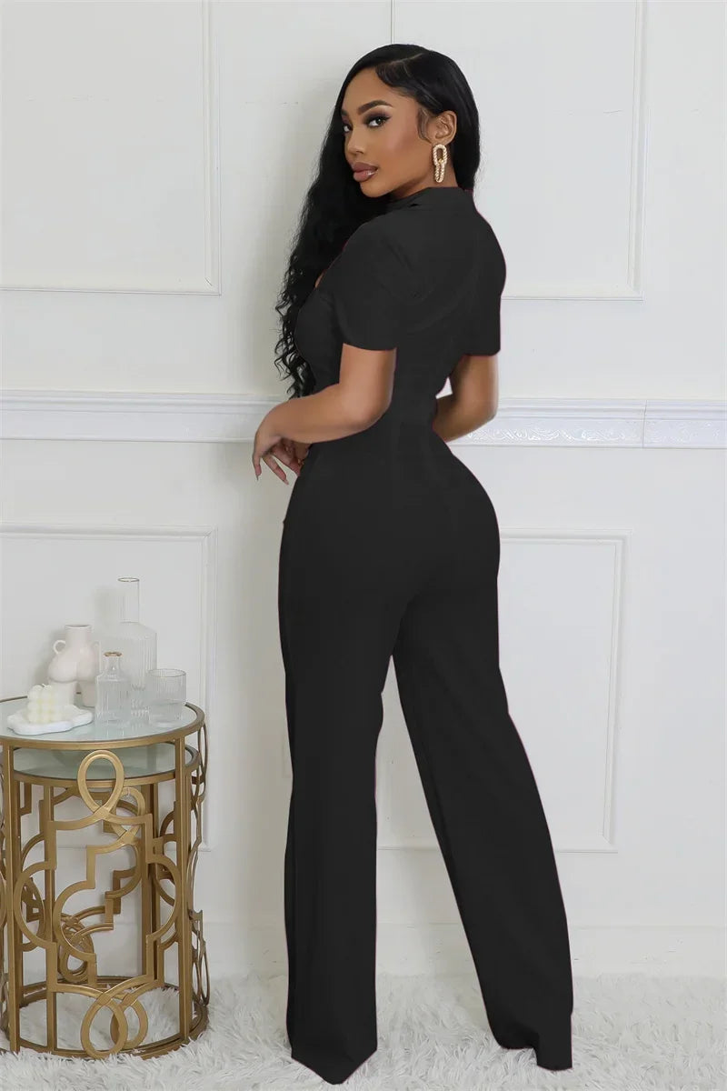Doyerl Vintage Elegant Jumpsuits for Women Birthday Celebrity Club Party Square Collar Short Sleeve High Waist Wide Leg Rompers