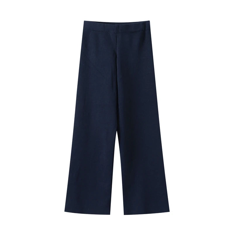 Knit Vest Pants Sets Women Elegant O-neck Slim Ruffles Tank Tops High Waist Flare Pant 2025 Chic All Season Office Lady Outfits