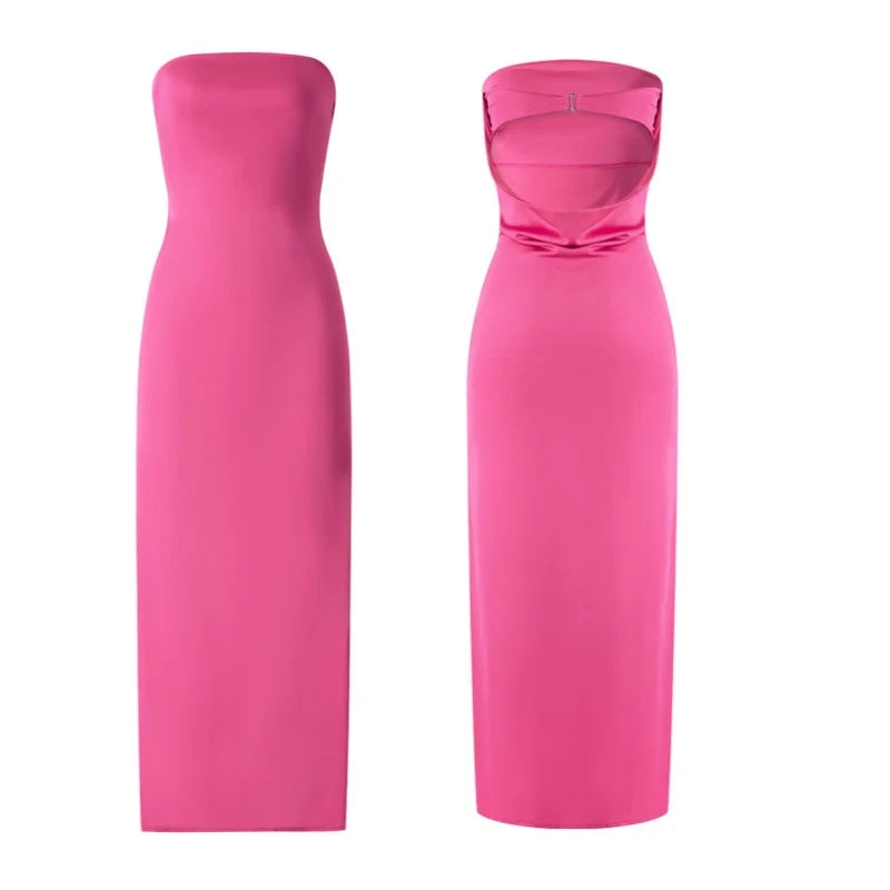 Women Evening Party Long Dress Backless Cut Out Strapless Straight Dress Summer Elegant Dresses