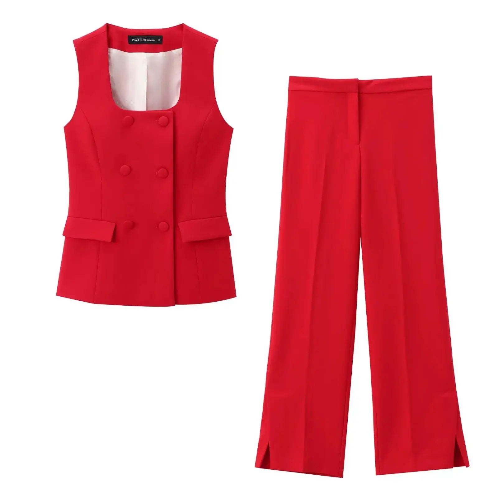 TRAF Women 2 Pieces Sets New Fashion Office Vest Top+Split Straight Leg Pants Women's Suit Formal Two Piece Set Women Outfit