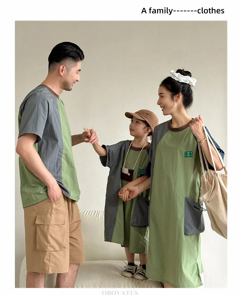 Family Look Matching Outfits Suit Mother Daughter Beach Dress Dad and Son Tshirt Shorts Clothing Set Vacation Summer Costume