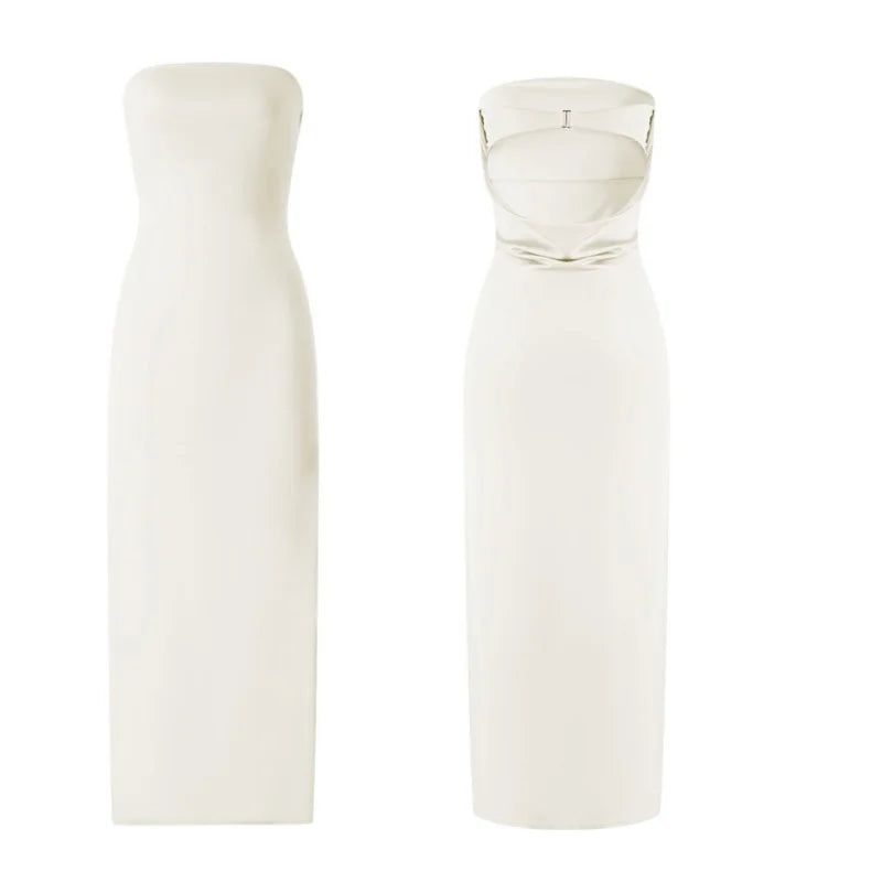 Women Evening Party Long Dress Backless Cut Out Strapless Straight Dress Summer Elegant Dresses