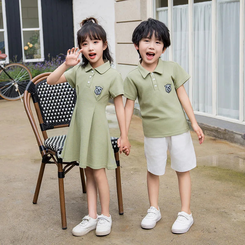 Dad and Son Matching Clothes Polo Shirts Green Mom and Daughter Girls Short Sleeve Couples Dresses 2024 Summer Family Clothing