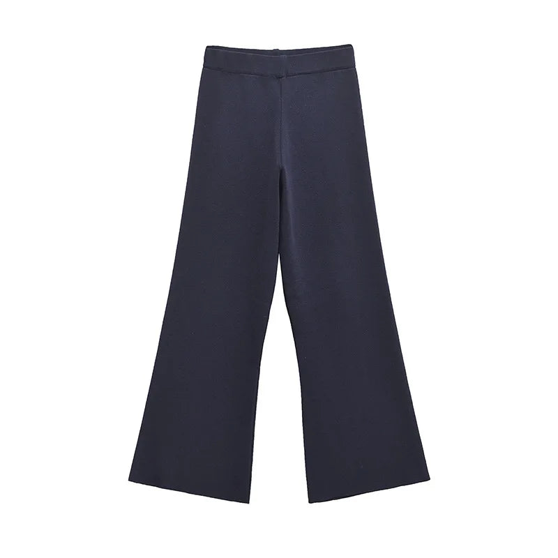 Knit Vest Pants Sets Women Elegant O-neck Slim Ruffles Tank Tops High Waist Flare Pant 2025 Chic All Season Office Lady Outfits