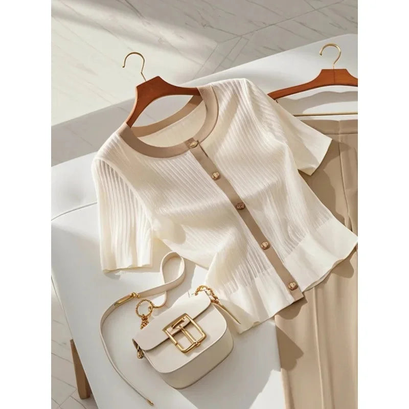 Stylish Slimming Tweed Suit Top And Pants 2-Piece Set Women's Fashionable Summer Outfit Unique Sensibility Design