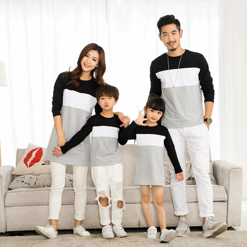Family Matching Outfits Mother Daughter Dress Family Look Family Clothing Father Son T-Shirt Cotton Patchwork Striped