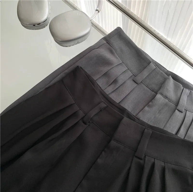 Women Vintage Aesthetic Office Lady Old Money Outfits 2 Piece Set Single-breasted Irregular Vest +  Solid Baggy Wide Leg Pants