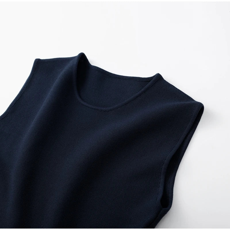 Knit Vest Pants Sets Women Elegant O-neck Slim Ruffles Tank Tops High Waist Flare Pant 2025 Chic All Season Office Lady Outfits