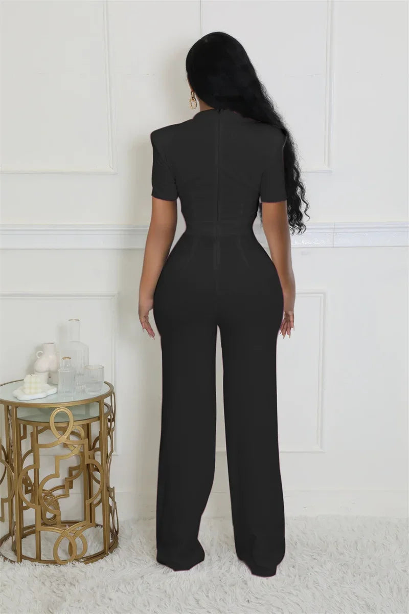 Doyerl Vintage Elegant Jumpsuits for Women Birthday Celebrity Club Party Square Collar Short Sleeve High Waist Wide Leg Rompers