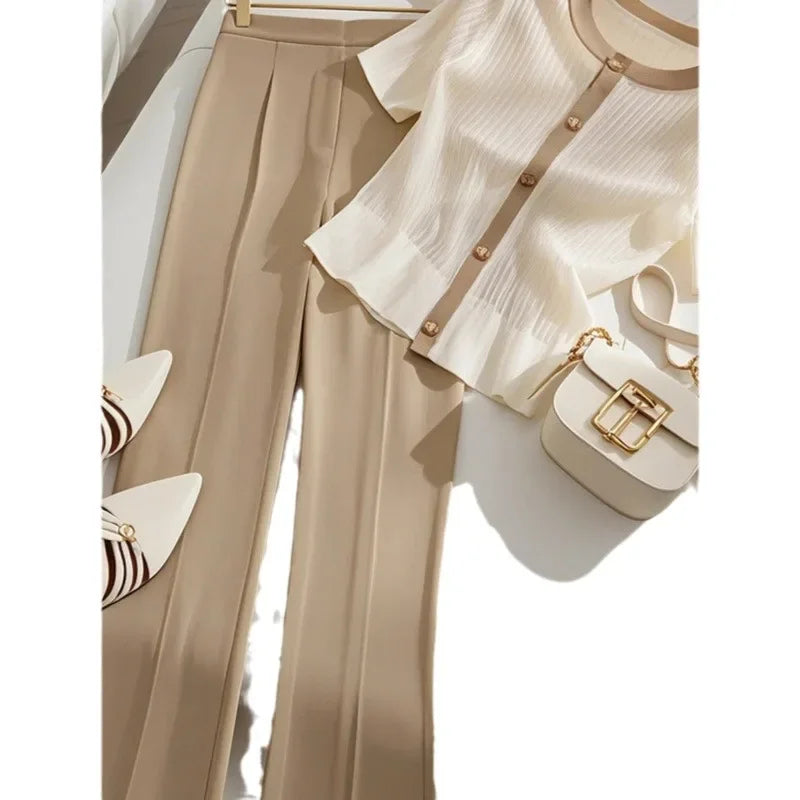 Stylish Slimming Tweed Suit Top And Pants 2-Piece Set Women's Fashionable Summer Outfit Unique Sensibility Design