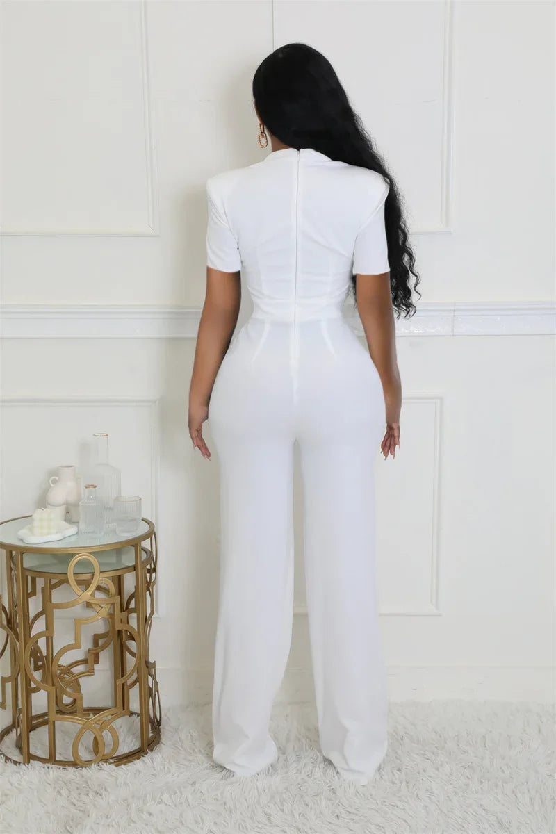Doyerl Vintage Elegant Jumpsuits for Women Birthday Celebrity Club Party Square Collar Short Sleeve High Waist Wide Leg Rompers