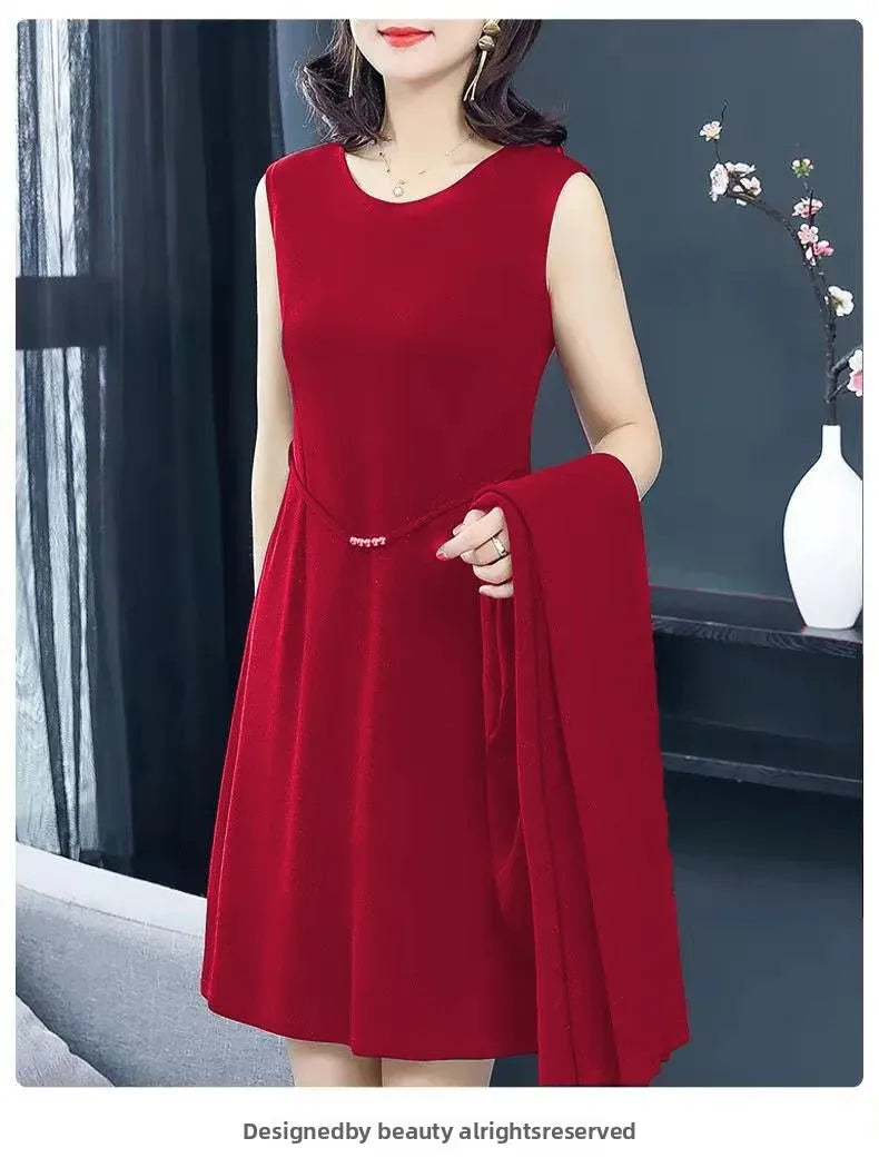 Spring Autumn Two-Piece Set Women's Mid-Aged Mommy Dress Elegant New Style Windbreaker Jacket Female Fashionable Outfit