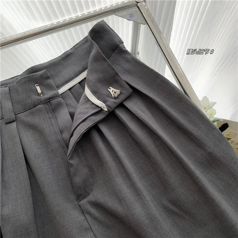 Women Vintage Aesthetic Office Lady Old Money Outfits 2 Piece Set Single-breasted Irregular Vest +  Solid Baggy Wide Leg Pants