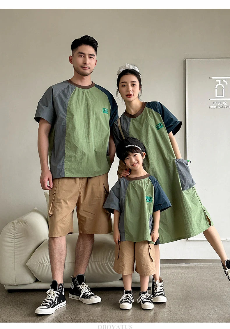 Family Look Matching Outfits Suit Mother Daughter Beach Dress Dad and Son Tshirt Shorts Clothing Set Vacation Summer Costume