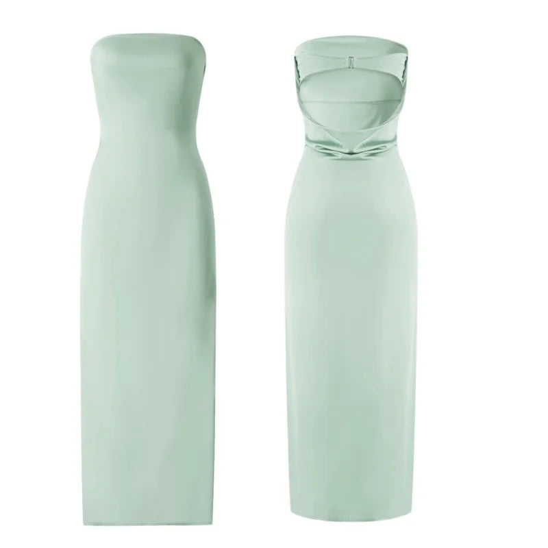 Women Evening Party Long Dress Backless Cut Out Strapless Straight Dress Summer Elegant Dresses