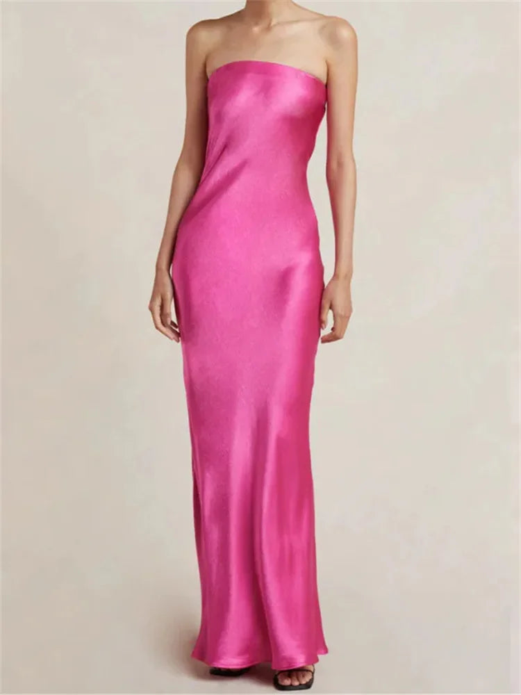 Women Evening Party Long Dress Backless Cut Out Strapless Straight Dress Summer Elegant Dresses