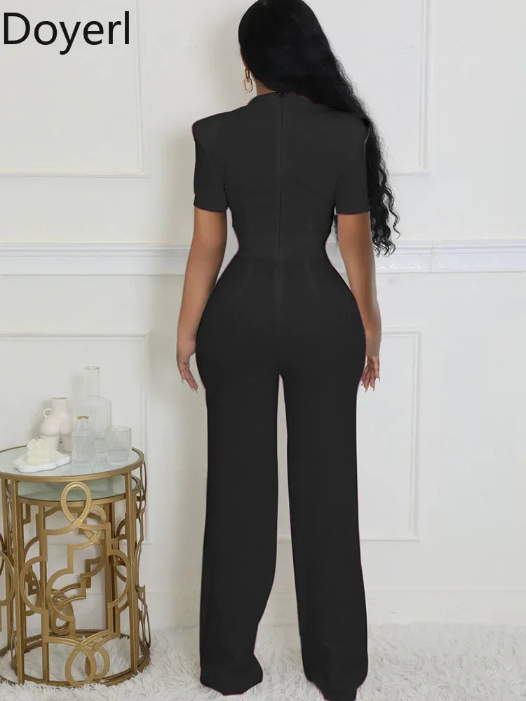 Doyerl Vintage Elegant Jumpsuits for Women Birthday Celebrity Club Party Square Collar Short Sleeve High Waist Wide Leg Rompers