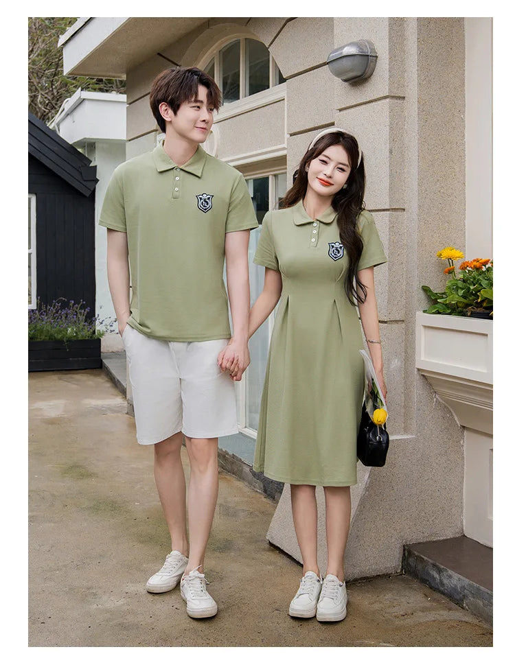 Dad and Son Matching Clothes Polo Shirts Green Mom and Daughter Girls Short Sleeve Couples Dresses 2024 Summer Family Clothing