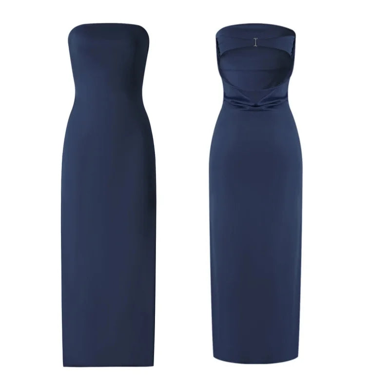Women Evening Party Long Dress Backless Cut Out Strapless Straight Dress Summer Elegant Dresses
