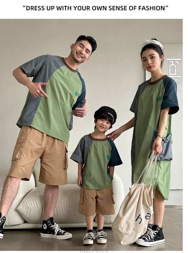 Family Look Matching Outfits Suit Mother Daughter Beach Dress Dad and Son Tshirt Shorts Clothing Set Vacation Summer Costume