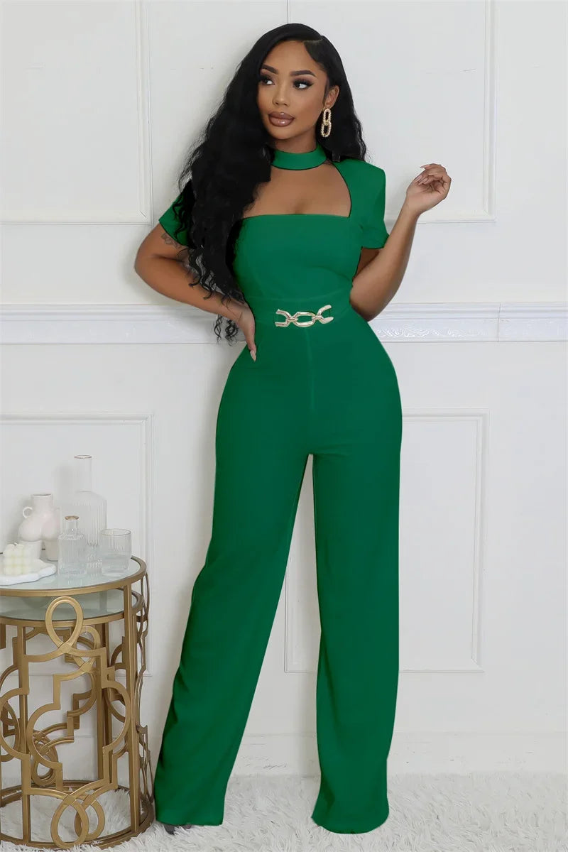 Doyerl Vintage Elegant Jumpsuits for Women Birthday Celebrity Club Party Square Collar Short Sleeve High Waist Wide Leg Rompers
