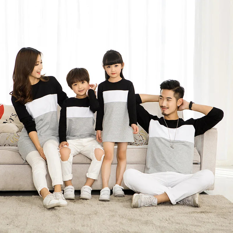 Family Matching Outfits Mother Daughter Dress Family Look Family Clothing Father Son T-Shirt Cotton Patchwork Striped