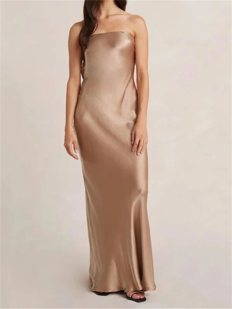 Women Evening Party Long Dress Backless Cut Out Strapless Straight Dress Summer Elegant Dresses