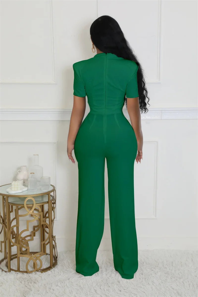 Doyerl Vintage Elegant Jumpsuits for Women Birthday Celebrity Club Party Square Collar Short Sleeve High Waist Wide Leg Rompers