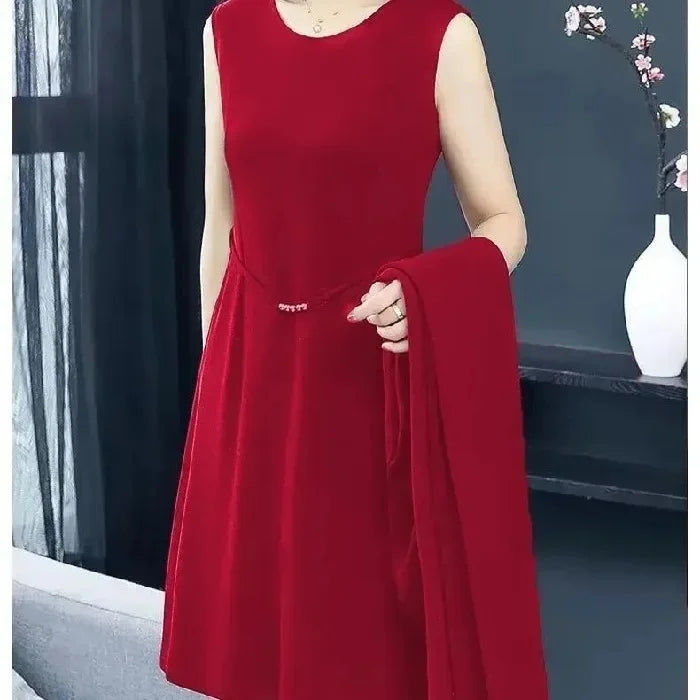 Spring Autumn Two-Piece Set Women's Mid-Aged Mommy Dress Elegant New Style Windbreaker Jacket Female Fashionable Outfit