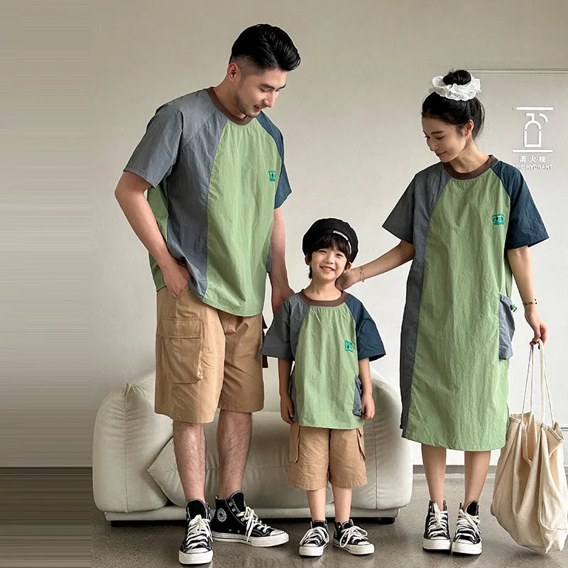 Family Look Matching Outfits Suit Mother Daughter Beach Dress Dad and Son Tshirt Shorts Clothing Set Vacation Summer Costume