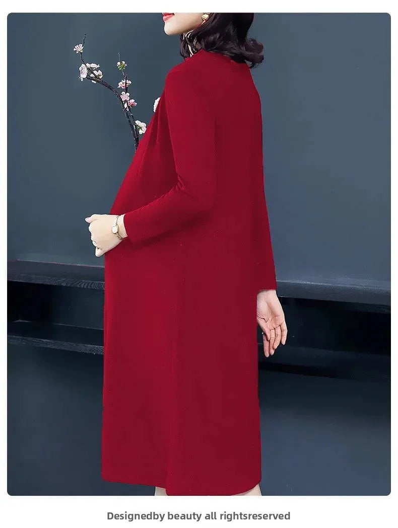Spring Autumn Two-Piece Set Women's Mid-Aged Mommy Dress Elegant New Style Windbreaker Jacket Female Fashionable Outfit