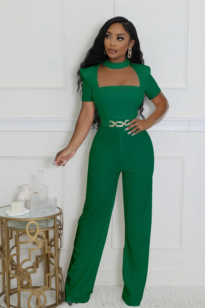 Doyerl Vintage Elegant Jumpsuits for Women Birthday Celebrity Club Party Square Collar Short Sleeve High Waist Wide Leg Rompers