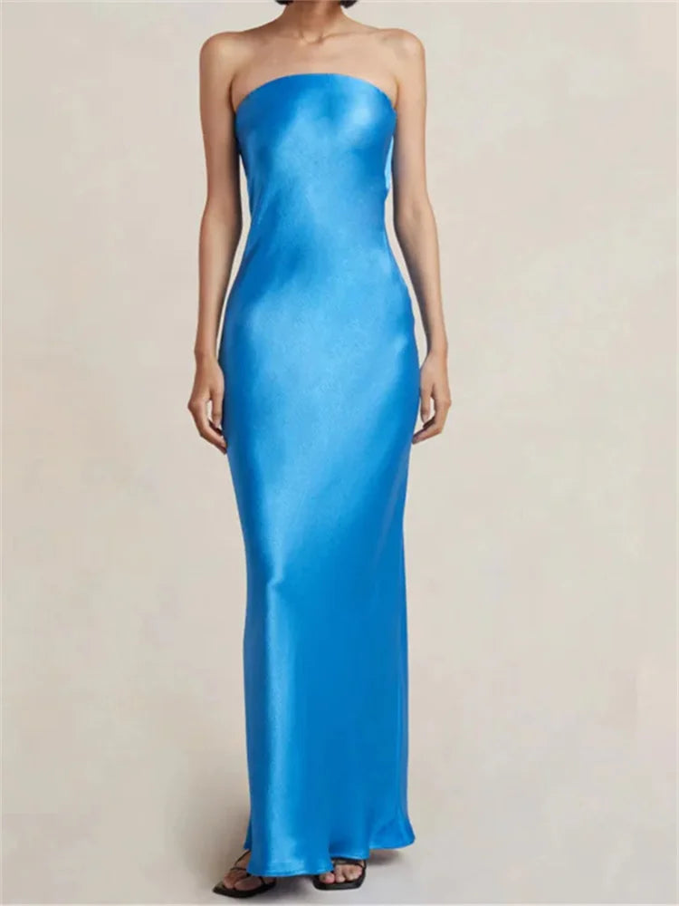 Women Evening Party Long Dress Backless Cut Out Strapless Straight Dress Summer Elegant Dresses