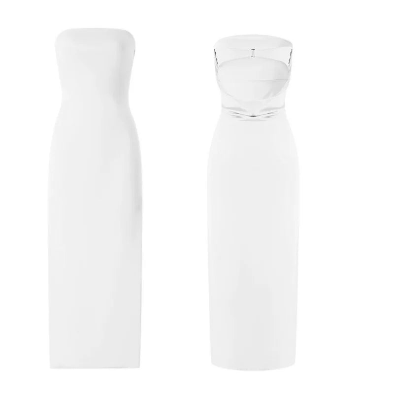 Women Evening Party Long Dress Backless Cut Out Strapless Straight Dress Summer Elegant Dresses