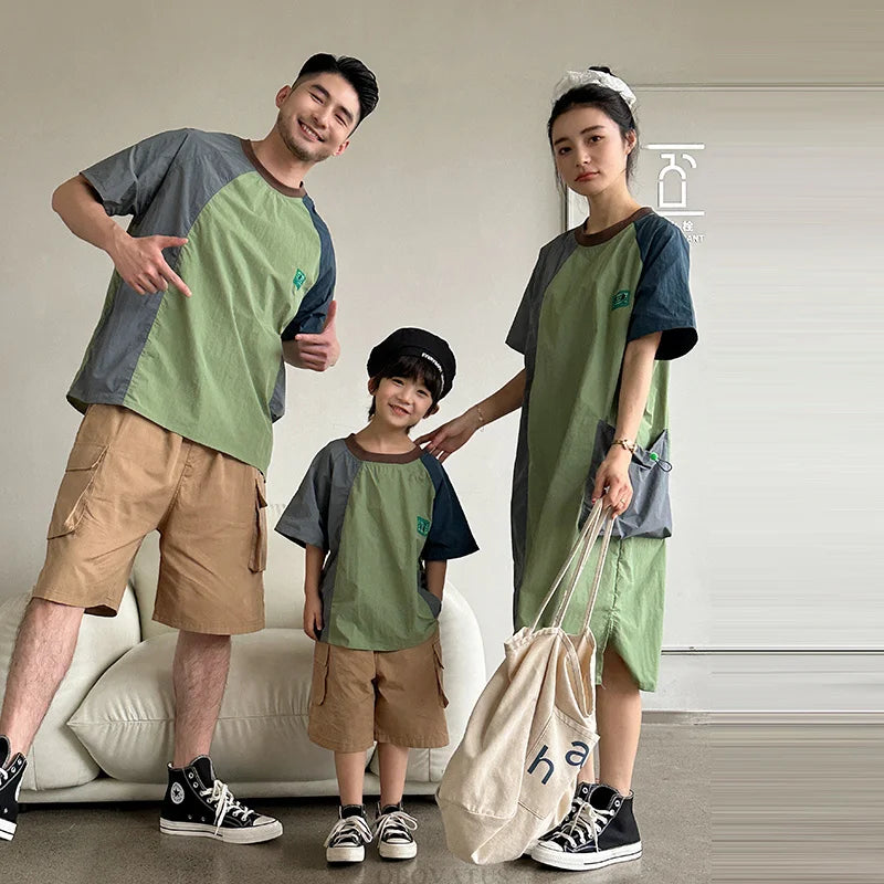 Family Look Matching Outfits Suit Mother Daughter Beach Dress Dad and Son Tshirt Shorts Clothing Set Vacation Summer Costume