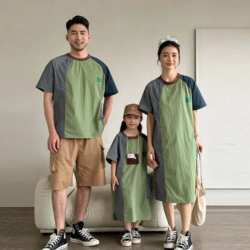 Family Look Matching Outfits Suit Mother Daughter Beach Dress Dad and Son Tshirt Shorts Clothing Set Vacation Summer Costume