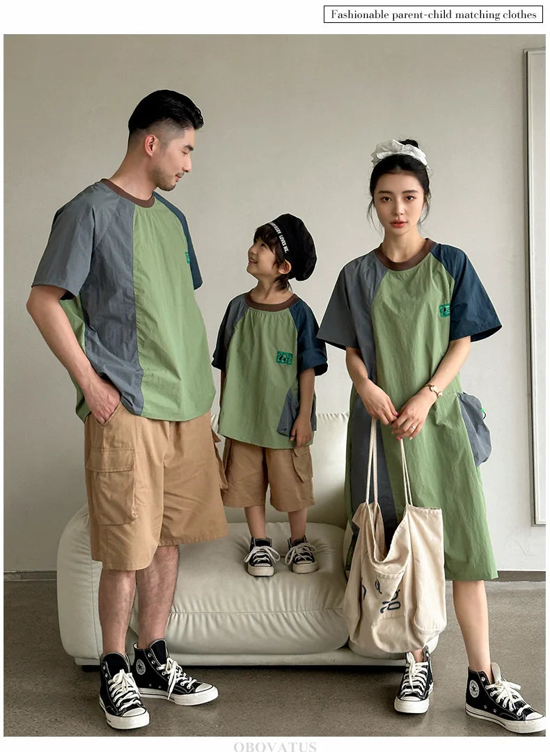 Family Look Matching Outfits Suit Mother Daughter Beach Dress Dad and Son Tshirt Shorts Clothing Set Vacation Summer Costume