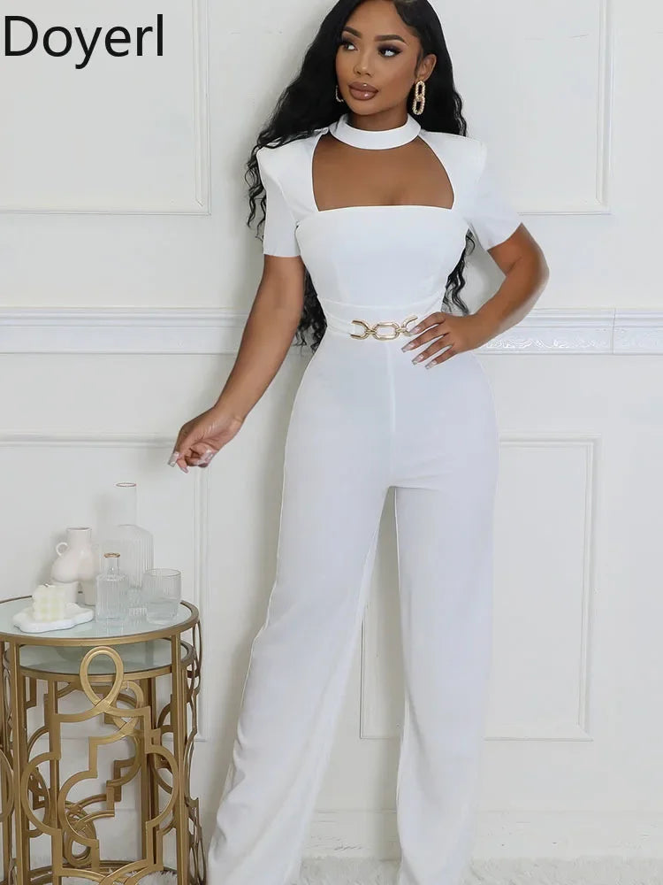 Doyerl Vintage Elegant Jumpsuits for Women Birthday Celebrity Club Party Square Collar Short Sleeve High Waist Wide Leg Rompers