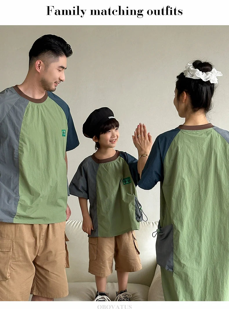 Family Look Matching Outfits Suit Mother Daughter Beach Dress Dad and Son Tshirt Shorts Clothing Set Vacation Summer Costume