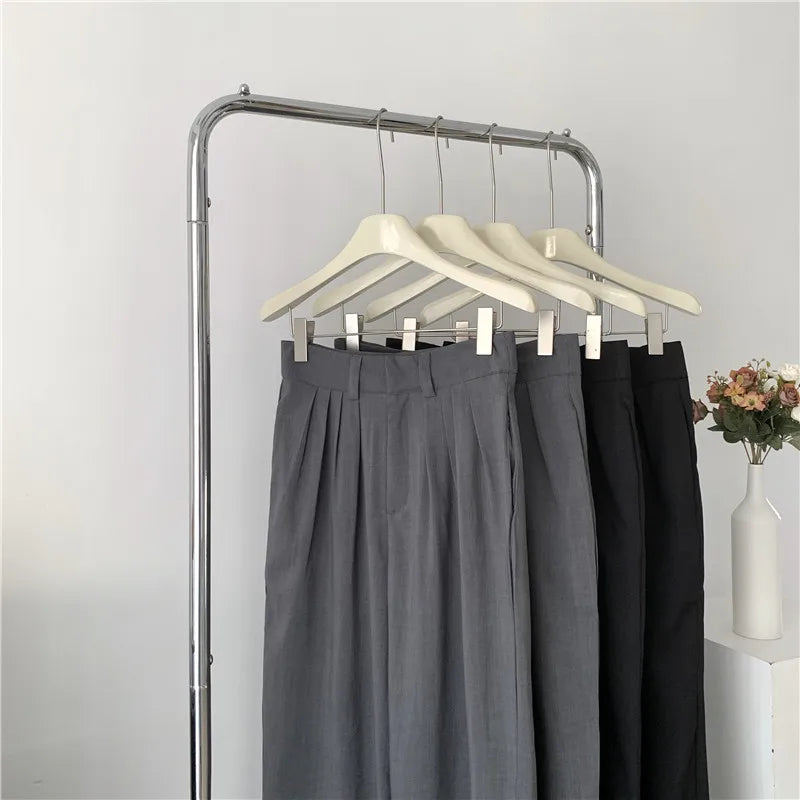 Women Vintage Aesthetic Office Lady Old Money Outfits 2 Piece Set Single-breasted Irregular Vest +  Solid Baggy Wide Leg Pants