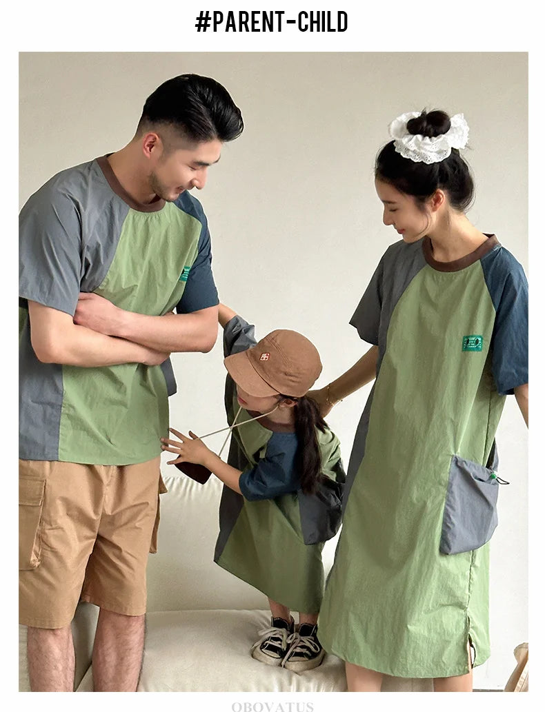 Family Look Matching Outfits Suit Mother Daughter Beach Dress Dad and Son Tshirt Shorts Clothing Set Vacation Summer Costume