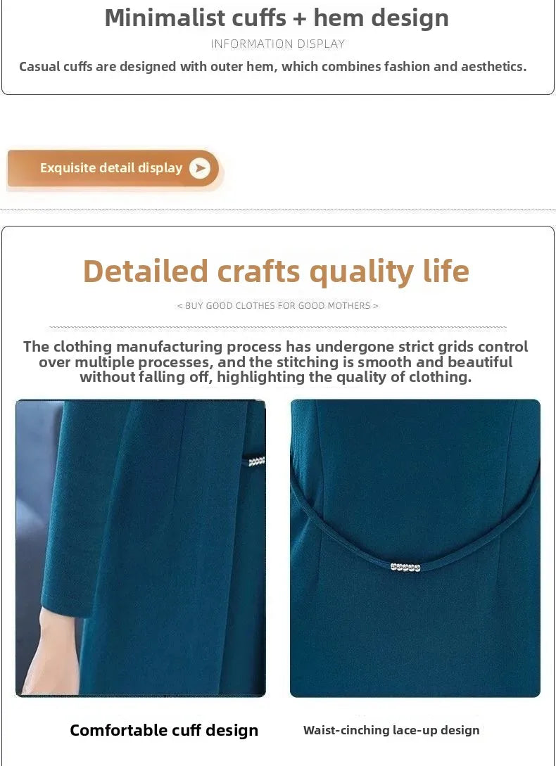 Spring Autumn Two-Piece Set Women's Mid-Aged Mommy Dress Elegant New Style Windbreaker Jacket Female Fashionable Outfit