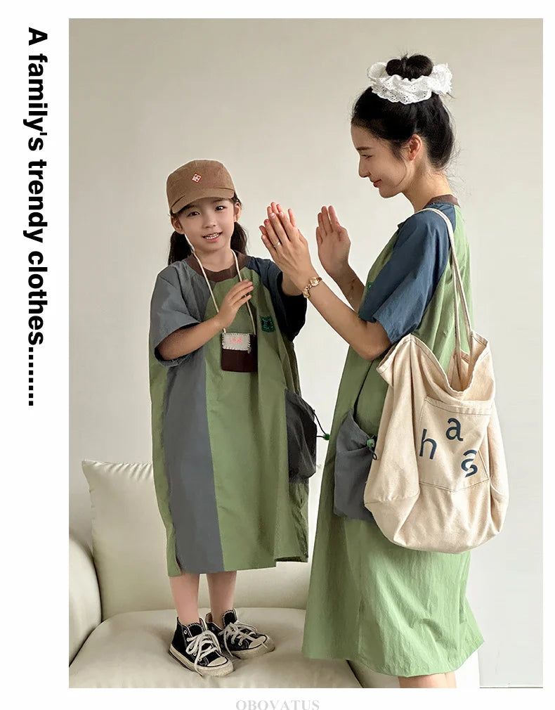 Family Look Matching Outfits Suit Mother Daughter Beach Dress Dad and Son Tshirt Shorts Clothing Set Vacation Summer Costume