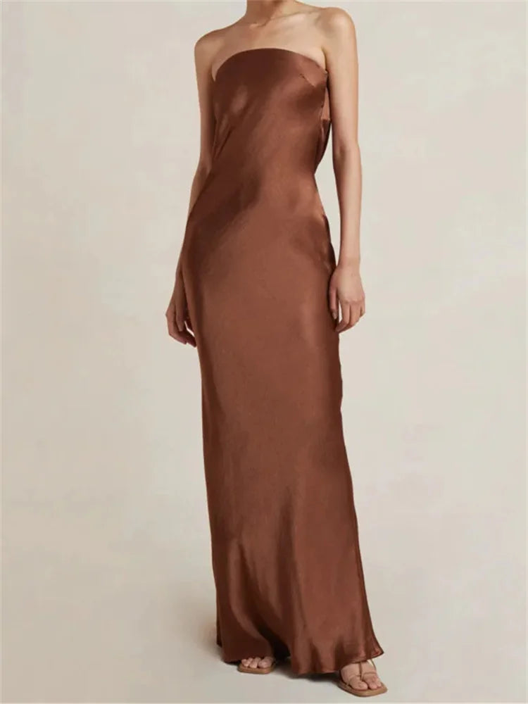 Women Evening Party Long Dress Backless Cut Out Strapless Straight Dress Summer Elegant Dresses