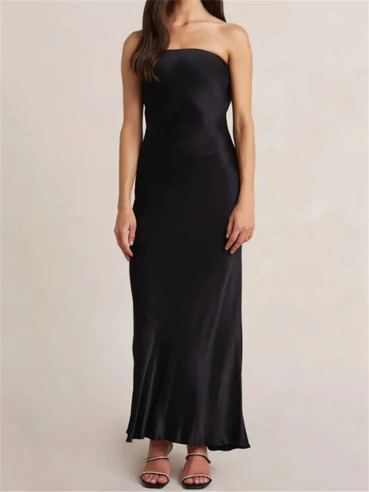 Women Evening Party Long Dress Backless Cut Out Strapless Straight Dress Summer Elegant Dresses