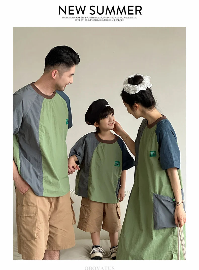 Family Look Matching Outfits Suit Mother Daughter Beach Dress Dad and Son Tshirt Shorts Clothing Set Vacation Summer Costume