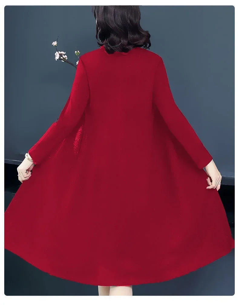 Spring Autumn Two-Piece Set Women's Mid-Aged Mommy Dress Elegant New Style Windbreaker Jacket Female Fashionable Outfit