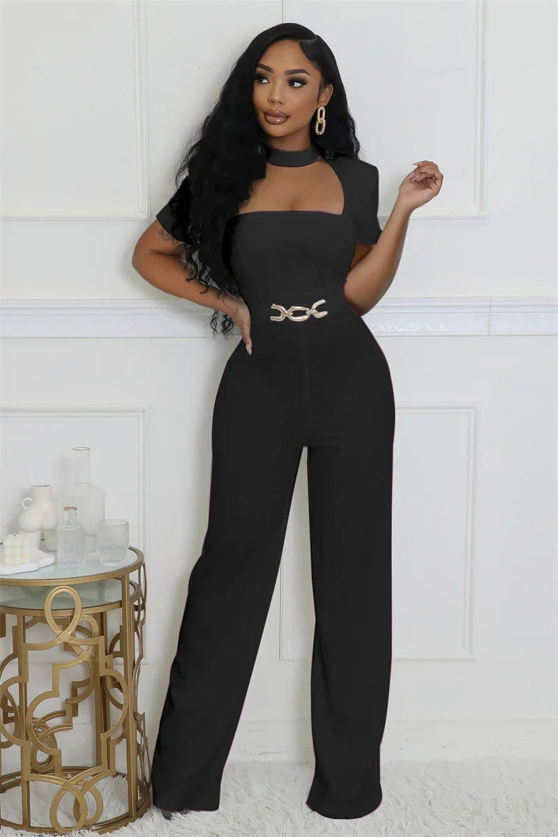 Doyerl Vintage Elegant Jumpsuits for Women Birthday Celebrity Club Party Square Collar Short Sleeve High Waist Wide Leg Rompers