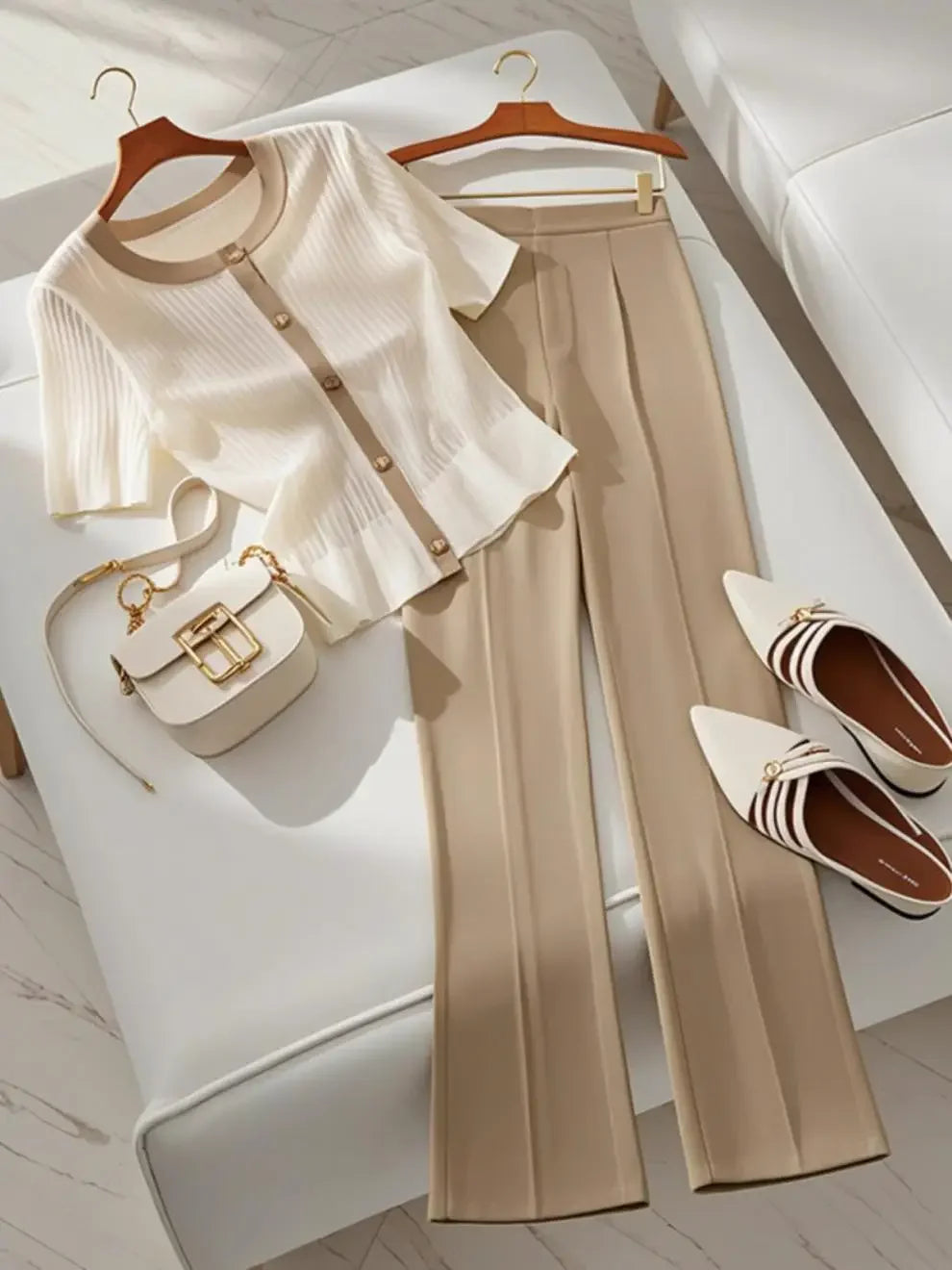 Stylish Slimming Tweed Suit Top And Pants 2-Piece Set Women's Fashionable Summer Outfit Unique Sensibility Design
